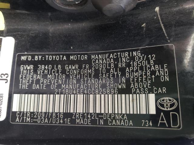 Photo 10 from auction – 2012 TOYOTA COROLLA BA with VIN 2T1BU4EE4CC825896