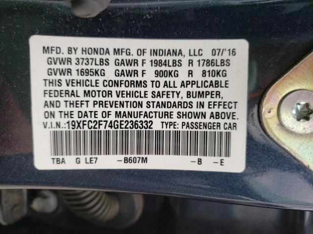 Photo 10 from auction – 2016 HONDA CIVIC EX with VIN 19XFC2F74GE236332