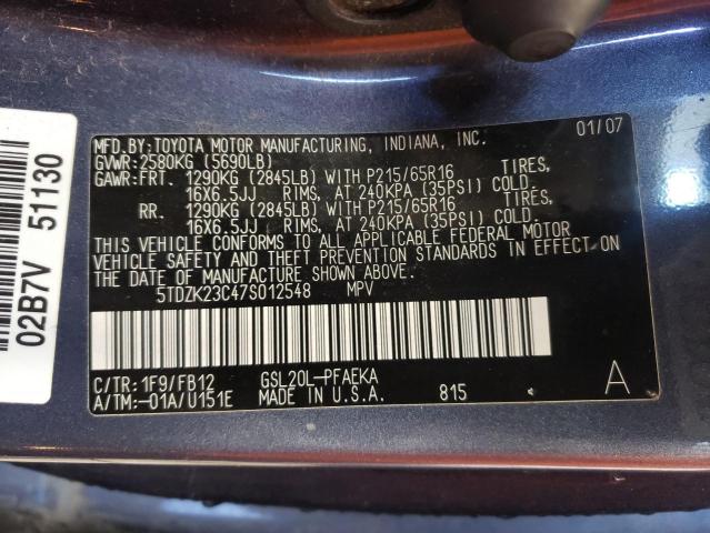 Photo 10 from auction – 2007 TOYOTA SIENNA CE with VIN 5TDZK23C47S012548