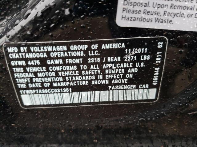 Photo 10 from auction – 2012 VOLKSWAGEN PASSAT SE with VIN 1VWBP7A39CC031351