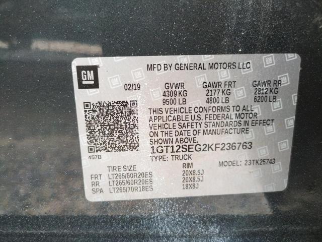 Photo 10 from auction – 2019 GMC SIERRA K25 with VIN 1GT12SEG2KF236763