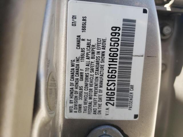 Photo 10 from auction – 2001 HONDA CIVIC with VIN 2HGES16511H605099