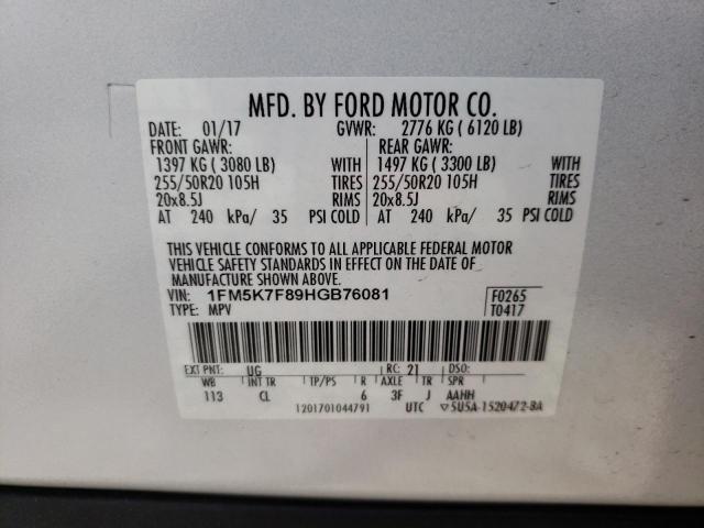 Photo 10 from auction – 2017 FORD EXPLORER L with VIN 1FM5K7F89HGB76081