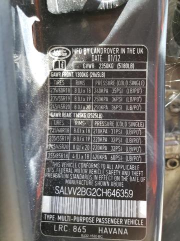 Photo 10 from auction – 2012 LAND ROVER RANGE ROVE with VIN SALVV2BG2CH646359