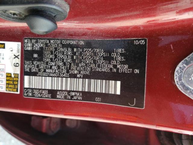 Photo 10 from auction – 2006 TOYOTA HIGHLANDER with VIN JTEGD21A660136403