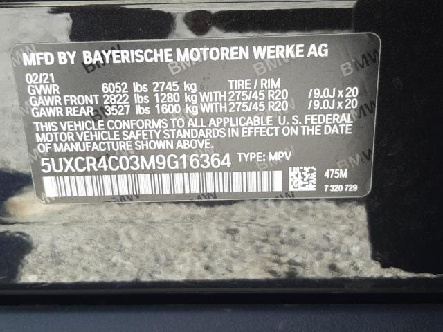 Photo 10 from auction – 2021 BMW X5 SDRIVE with VIN 5UXCR4C03M9G16364