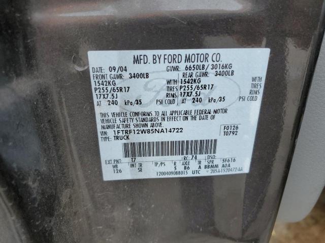 Photo 10 from auction – 2005 FORD F150 with VIN 1FTRF12W85NA14722
