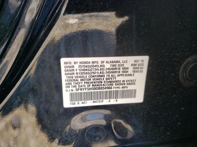 Photo 10 from auction – 2016 HONDA PILOT EXL with VIN 5FNYF5H50GB034966