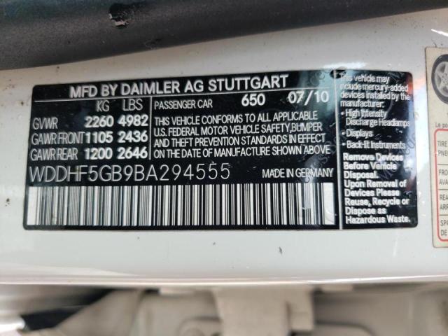 Photo 10 from auction – 2011 MERCEDES-BENZ E 350 with VIN WDDHF5GB9BA294555