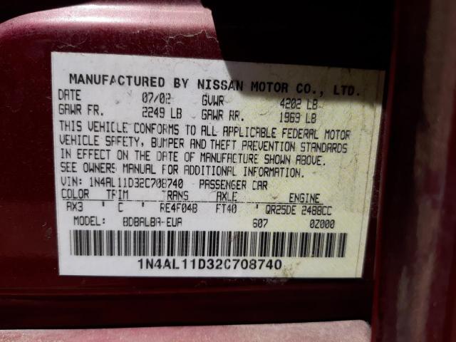 Photo 10 from auction – 2002 NISSAN ALTIMA BAS with VIN 1N4AL11D32C708740