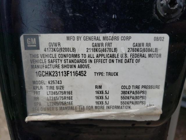 Zdjęcie 10 z aukcji – 2003 CHEVROLET SILVERADO z VIN 1GCHK23113F116452