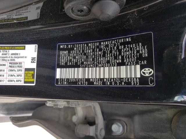 Photo 10 from auction – 2021 TOYOTA COROLLA SE with VIN 5YFS4MCE3MP080370