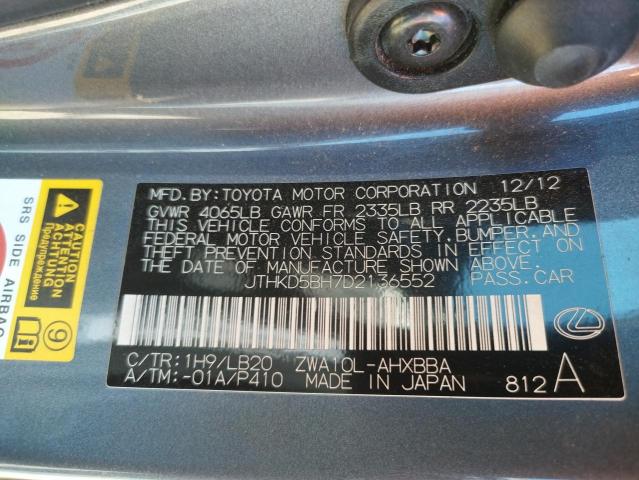 Photo 10 from auction – 2013 LEXUS CT 200 with VIN JTHKD5BH7D2136552