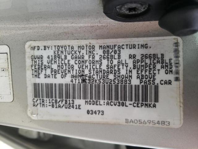 Photo 10 from auction – 2003 TOYOTA CAMRY with VIN 4T1BE32K53U253883