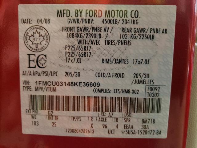 Photo 10 from auction – 2008 FORD ESCAPE XLT with VIN 1FMCU03148KE36609