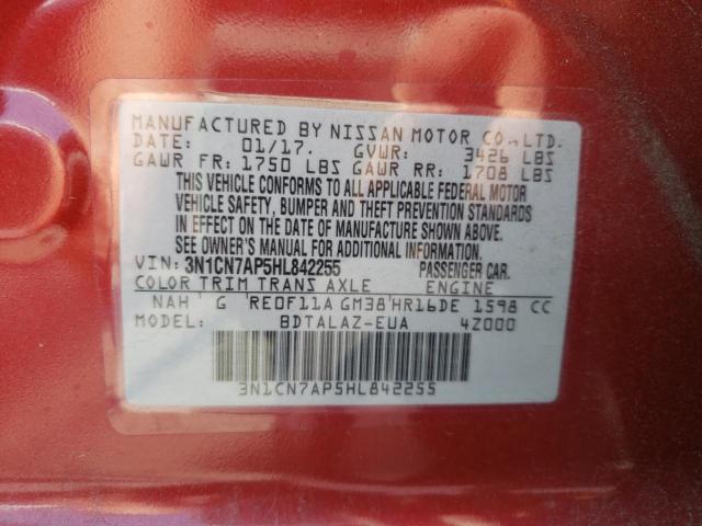 Photo 10 from auction – 2017 NISSAN VERSA S with VIN 3N1CN7AP5HL842255