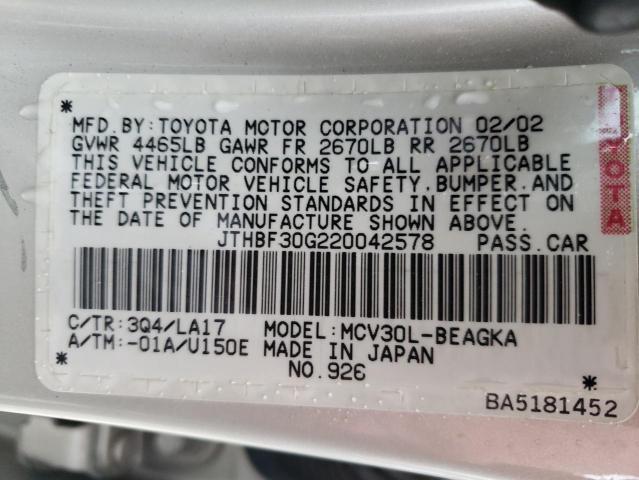 Photo 10 from auction – 2002 LEXUS ES 300 with VIN JTHBF30G220042578