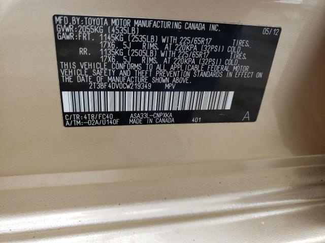 Photo 10 from auction – 2012 TOYOTA RAV4 with VIN 2T3BF4DV0CW219349