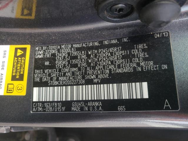 Foto 10 de la subasta – 2013 TOYOTA HIGHLANDER con VIN 5TDBK3EH2DS227308