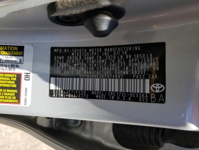 Photo 10 from auction – 2019 TOYOTA COROLLA L with VIN 5YFBURHE0KP874892