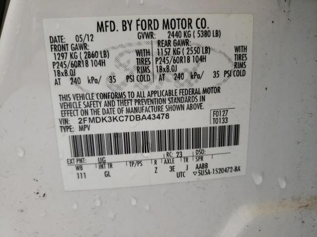 Photo 10 from auction – 2013 FORD EDGE LIMIT with VIN 2FMDK3KC7DBA43478