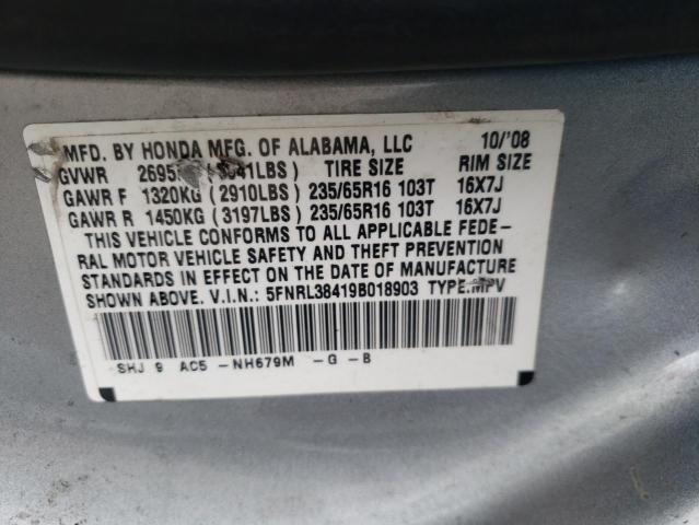 Photo 10 from auction – 2009 HONDA ODYSSEY EX with VIN 5FNRL38419B018903