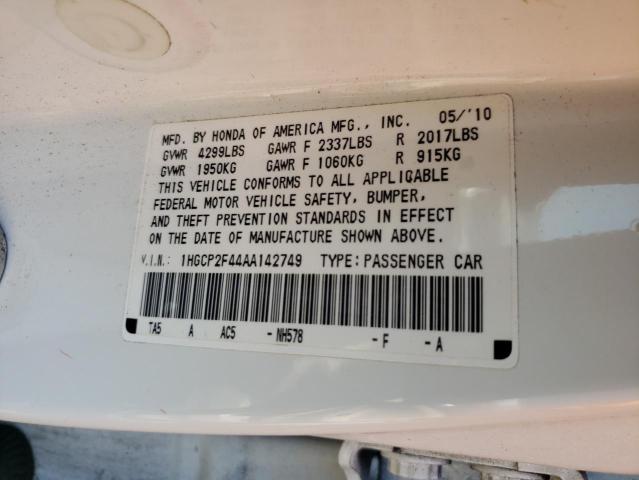 Photo 10 from auction – 2010 HONDA ACCORD LXP with VIN 1HGCP2F44AA142749