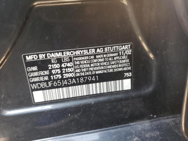 Photo 10 from auction – 2003 MERCEDES-BENZ E 320 with VIN WDBUF65J43A187941