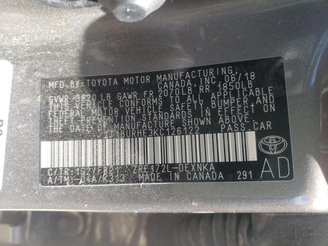 Photo 10 from auction – 2019 TOYOTA COROLLA L with VIN 2T1BURHE3KC126122
