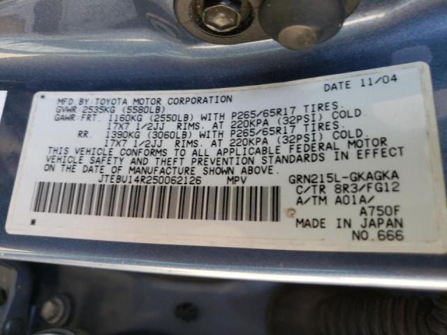 Photo 10 from auction – 2005 TOYOTA 4RUNNER SR with VIN JTEBU14R250062126