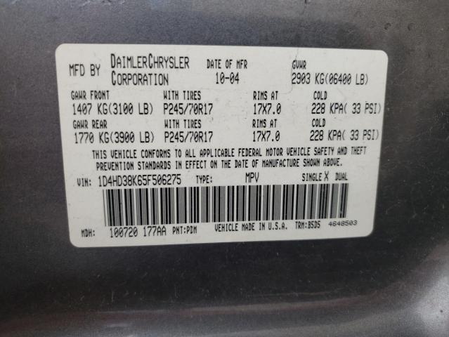 Photo 10 from auction – 2005 DODGE DURANGO ST with VIN 1D4HD38K65F506275