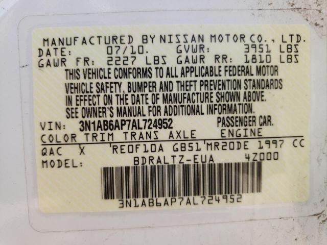 Photo 10 from auction – 2010 NISSAN SENTRA 2.0 with VIN 3N1AB6AP7AL724952
