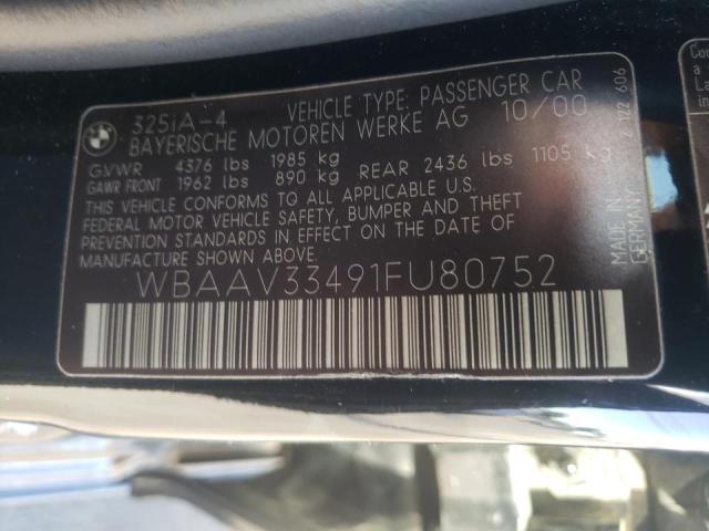 Photo 10 from auction – 2001 BMW 325I with VIN WBAAV33491FU80752