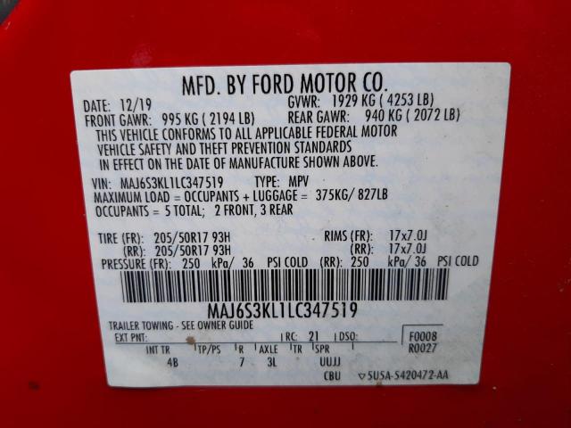 Photo 10 from auction – 2020 FORD ECOSPORT T with VIN MAJ6S3KL1LC347519