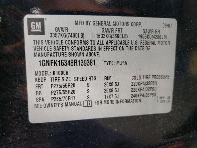 Photo 10 from auction – 2008 CHEVROLET SUBURBAN K with VIN 1GNFK16348R139381