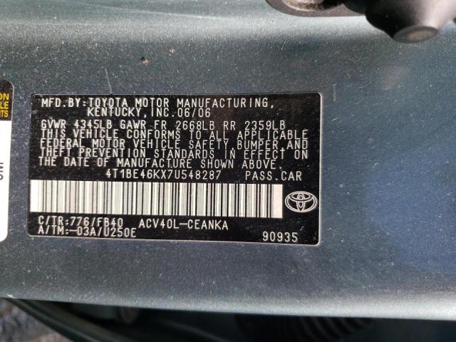 Photo 10 from auction – 2007 TOYOTA CAMRY CE with VIN 4T1BE46KX7U548287
