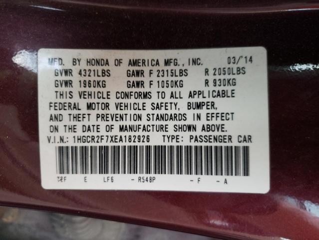Photo 10 from auction – 2014 HONDA ACCORD EX with VIN 1HGCR2F7XEA182926