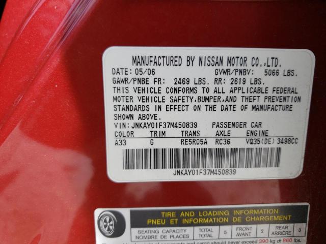 Photo 10 from auction – 2007 INFINITI M35 BASE with VIN JNKAY01F37M450839
