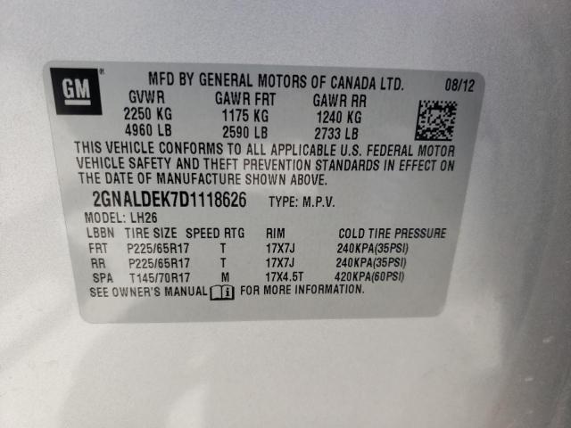 Photo 10 from auction – 2013 CHEVROLET EQUINOX LT with VIN 2GNALDEK7D1118626