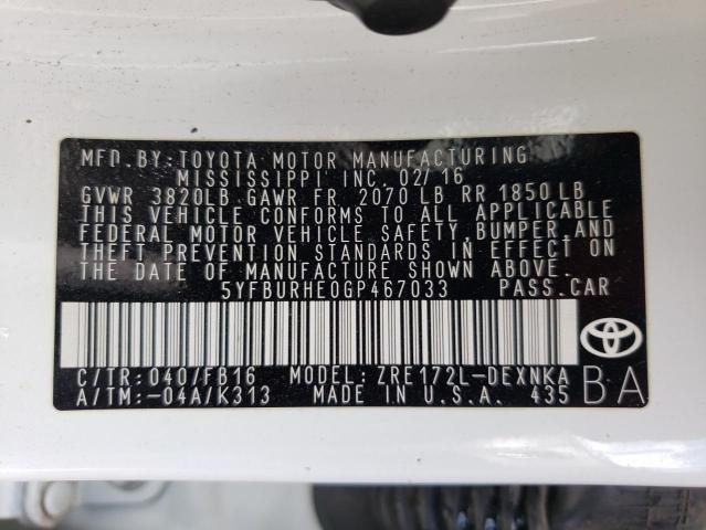 Photo 10 from auction – 2016 TOYOTA COROLLA L with VIN 5YFBURHE0GP467033