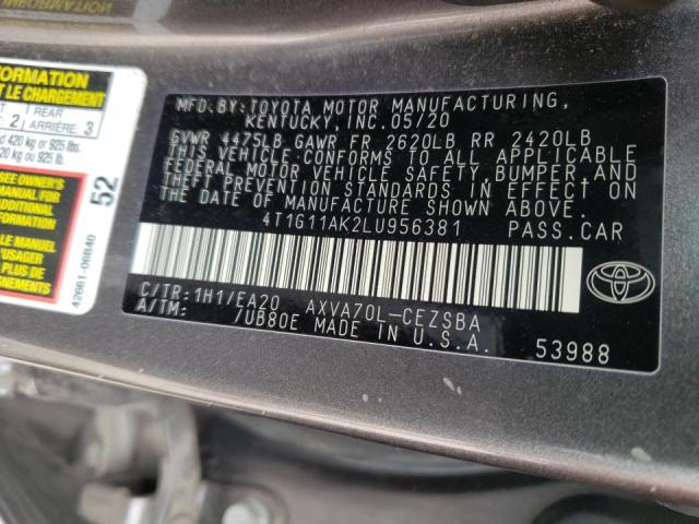 Photo 10 from auction – 2020 TOYOTA CAMRY SE with VIN 4T1G11AK2LU956381