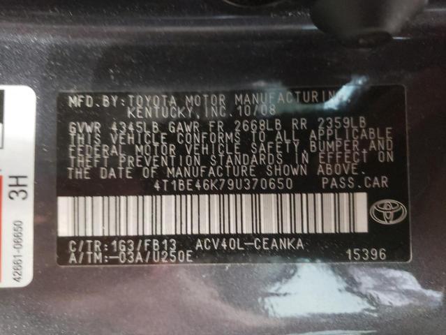 Photo 10 from auction – 2009 TOYOTA CAMRY BASE with VIN 4T1BE46K79U370650