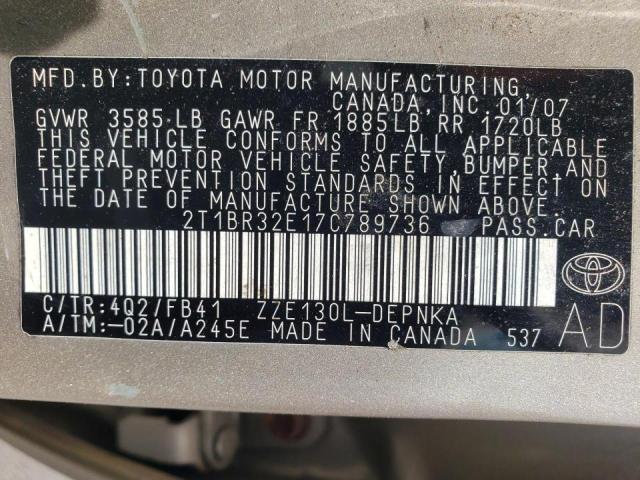 Photo 10 from auction – 2007 TOYOTA COROLLA CE with VIN 2T1BR32E17C789736