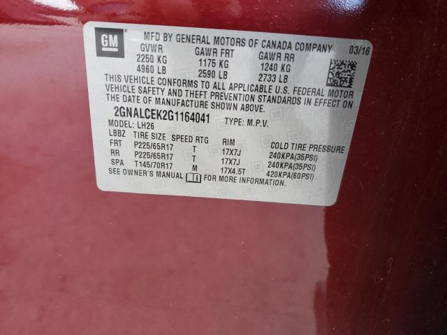 Photo 10 from auction – 2016 CHEVROLET EQUINOX LT with VIN 2GNALCEK2G1164041