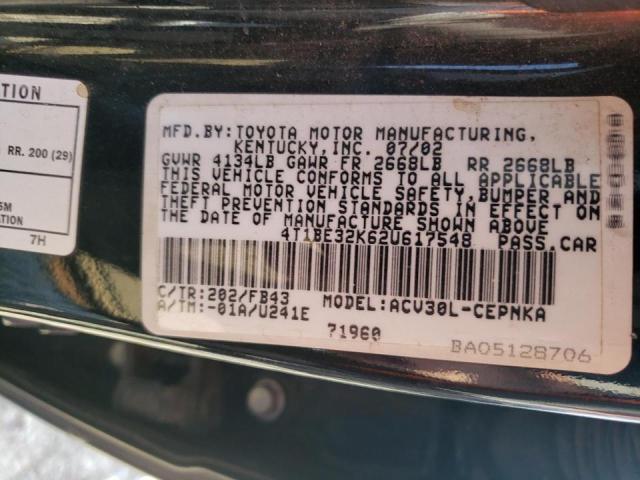 Photo 10 from auction – 2002 TOYOTA CAMRY LE with VIN 4T1BE32K62U617548