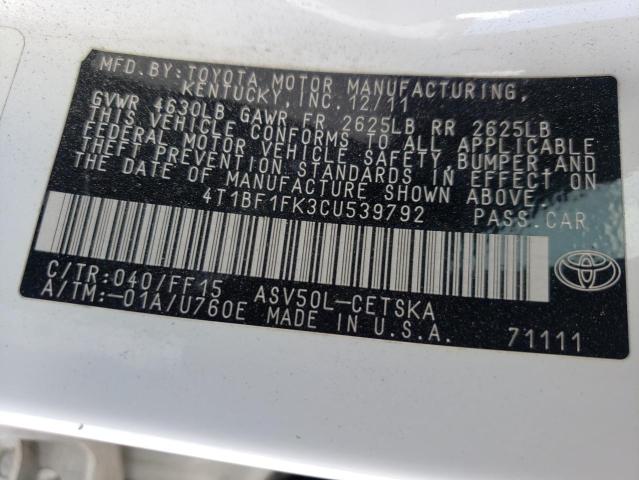 Photo 10 from auction – 2012 TOYOTA CAMRY BASE with VIN 4T1BF1FK3CU539792