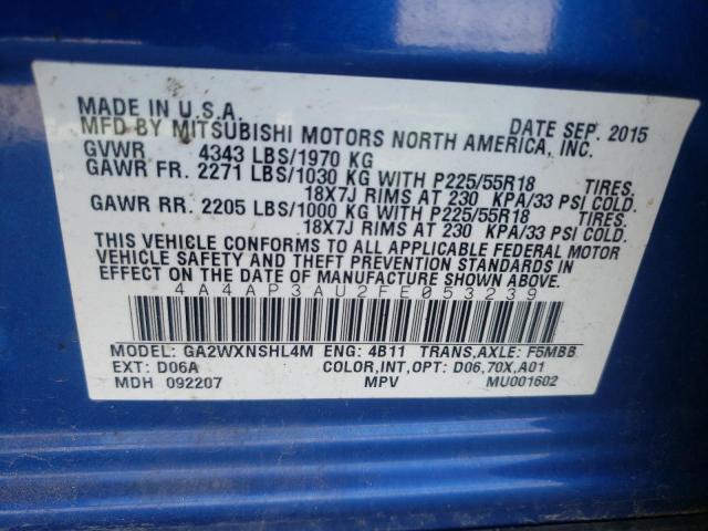 Photo 10 from auction – 2015 MITSUBISHI OUTLANDER with VIN 4A4AP3AU2FE053239