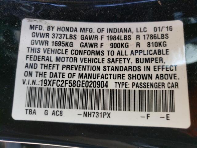Photo 10 from auction – 2016 HONDA CIVIC LX with VIN 19XFC2F58GE020904