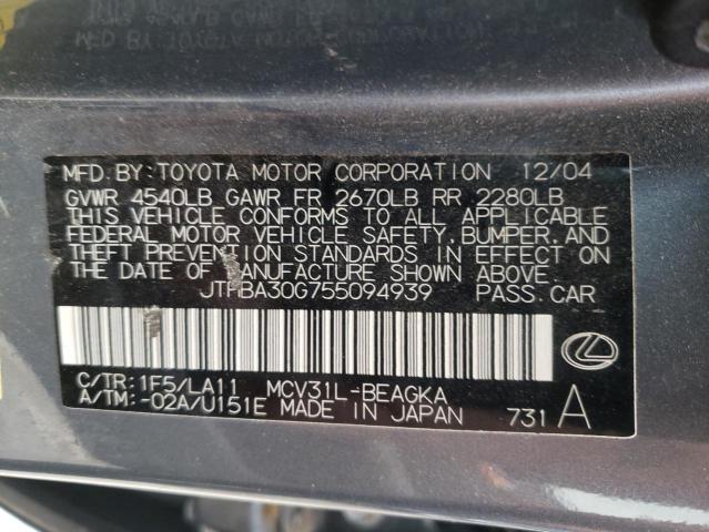 Photo 10 from auction – 2005 LEXUS ES 330 with VIN JTHBA30G755094939