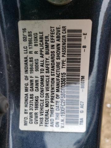 Photo 10 from auction – 2016 HONDA CIVIC LX with VIN 19XFC2F58GE035015